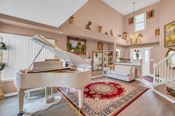 Chandelier, Interior, Piano, Wood Texture Flooring