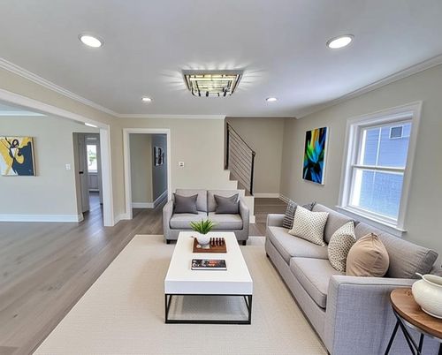 Interior, Living room, Recessed Lighting, Wood Texture Flooring
