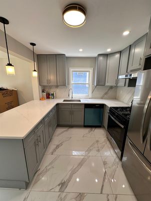 Interior, Kitchen, Marble, Pendant Lights, Recessed Lighting