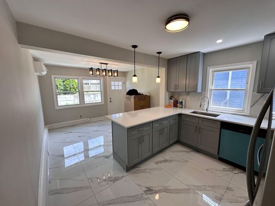 Interior, Kitchen, Marble, Pendant Lights, Recessed Lighting