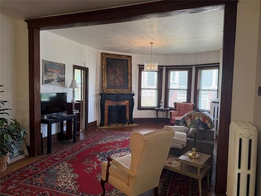 Chandelier, Fireplace, Interior, Living room