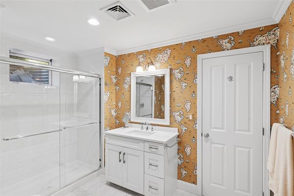Bathroom, Glass Shower, Interior, Recessed Lighting
