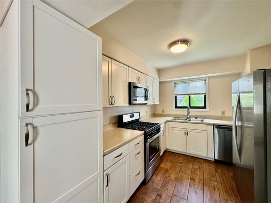 Interior, Kitchen, Stainless Steel Appliances, Wood Texture Flooring