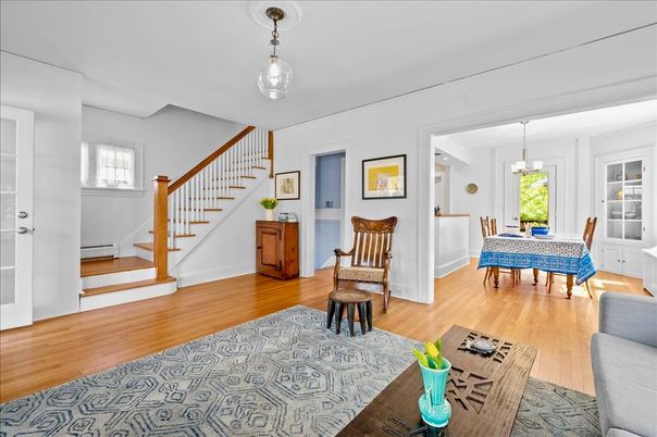 Dining room, Interior, Pendant Lights, Wood Texture Flooring