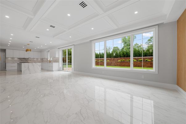 Empty room, Interior, Kitchen, Marble, Marble Walls, Pendant Lights, Recessed Lighting