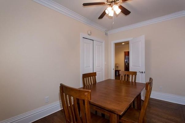 Dining room, Interior, Recessed Lighting, Wood Texture Flooring