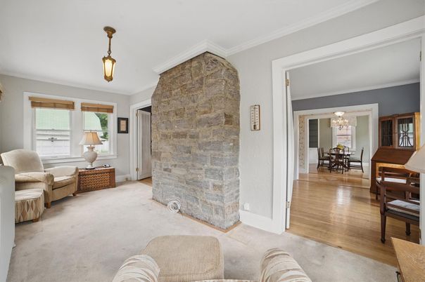 Chandelier, Dining room, Interior, Piano, Stone Walls, Wood Texture Flooring