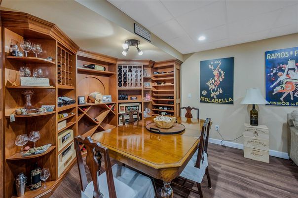 Dining room, Interior, Recessed Lighting, Wood Texture Flooring