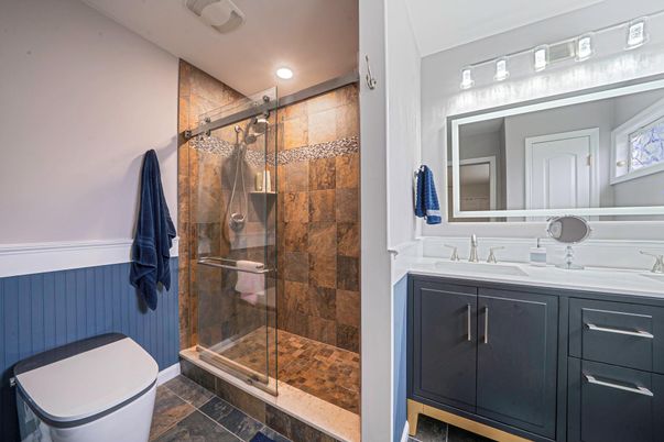 Bathroom, Glass Shower, Interior, Recessed Lighting