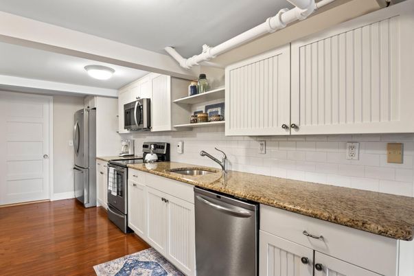Interior, Kitchen, Stainless Steel Appliances, Wood Texture Flooring