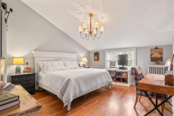 Bedroom, Chandelier, Home Office, Interior, Wood Texture Flooring