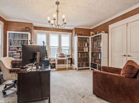 Chandelier, Home Office, Interior, Stone Walls, Water