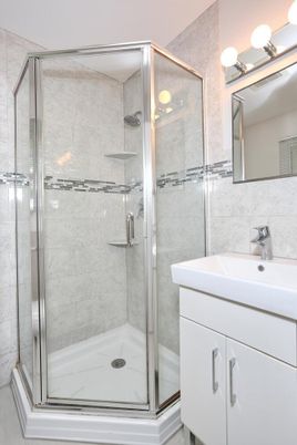 Bathroom, Glass Shower, Interior, Marble Walls