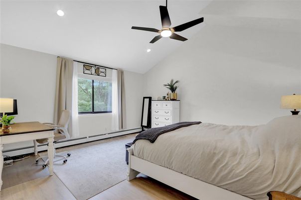 Bedroom, Home Office, Interior, Recessed Lighting, Wood Texture Flooring