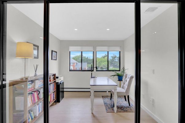 Home Office, Interior, Recessed Lighting, Wood Texture Flooring