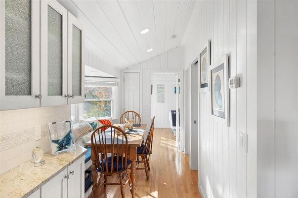Dining room, Interior, Recessed Lighting, Wood Texture Flooring