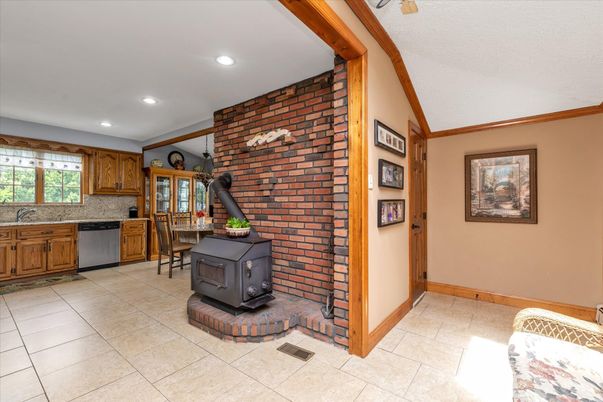 Interior, Kitchen, Recessed Lighting, Stone Walls