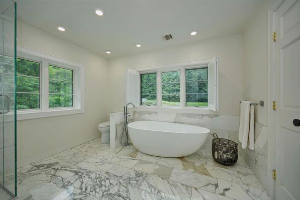 Bathroom, Free Standing Baths, Interior, Marble, Recessed Lighting