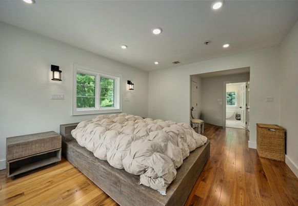 Bedroom, Interior, Recessed Lighting, Wood Texture Flooring