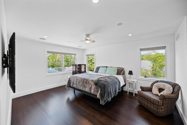 Bedroom, Interior, Recessed Lighting, Wood Texture Flooring