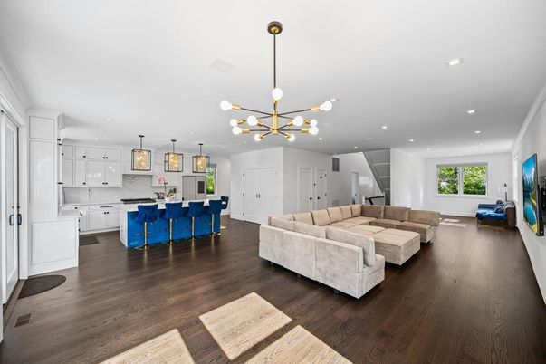Interior, Kitchen, Living room, Pendant Lights, Recessed Lighting, Wood Texture Flooring