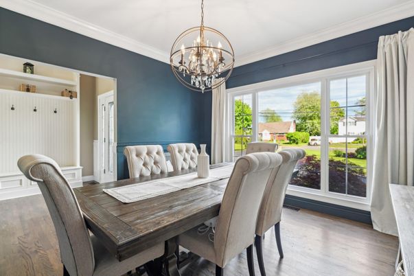 Chandelier, Dining room, Interior, Wood Texture Flooring