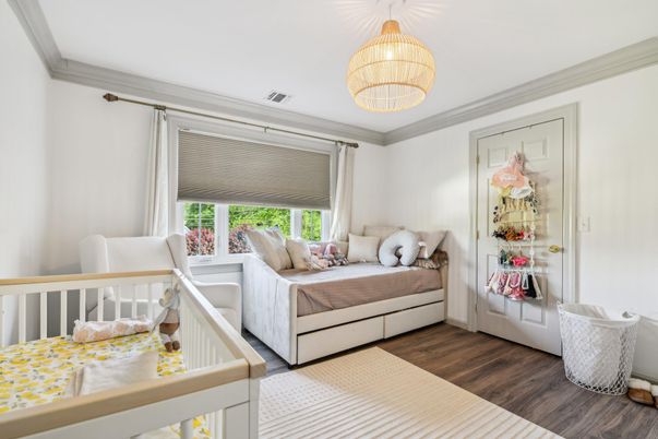 Bedroom, Chandelier, Interior, Wood Texture Flooring