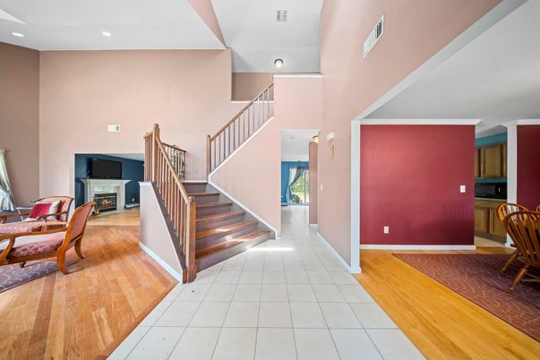 Fireplace, Interior, Recessed Lighting, Wood Texture Flooring