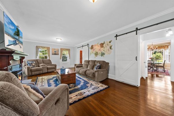 Chandelier, Dining room, Fireplace, Interior, Living room, Wood Texture Flooring