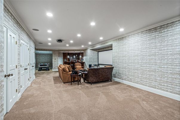 Interior, Living room, Recessed Lighting, Stone Walls