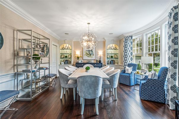 Dining room, Interior, Living room, Pendant Lights, Wood Texture Flooring