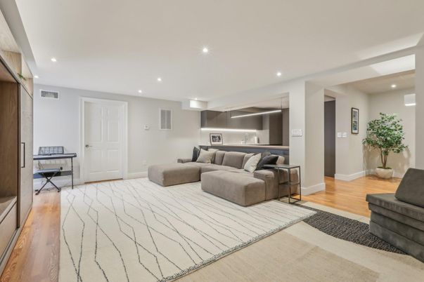 Interior, Kitchen, Living room, Recessed Lighting, Stainless Steel Appliances, Wood Texture Flooring