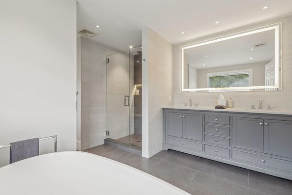 Bathroom, Dual Sink Vanities, Glass Shower, Interior, Recessed Lighting