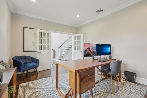 Home Office, Interior, Recessed Lighting, Wood Texture Flooring