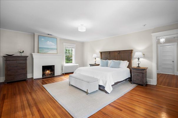 Bedroom, Fireplace, Interior, Wood Texture Flooring