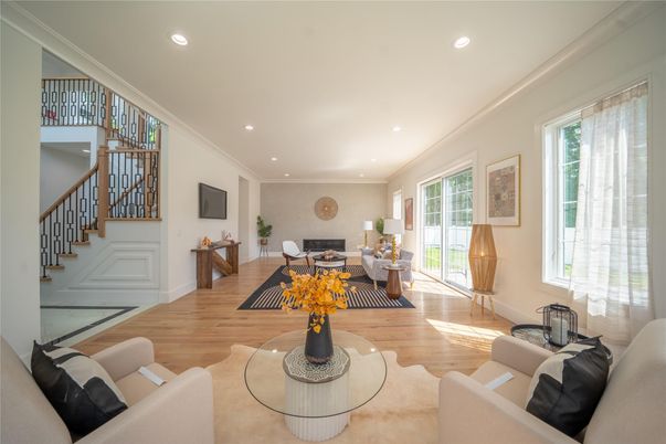 Interior, Living room, Recessed Lighting, Wood Texture Flooring