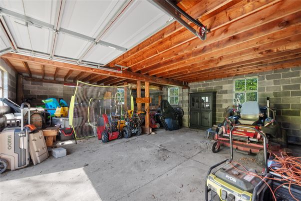Garage, Interior, Stone Walls, Wooden Beams