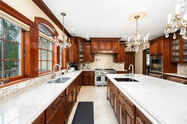 Chandelier, Interior, Kitchen, Pendant Lights, Recessed Lighting, Stainless Steel Appliances
