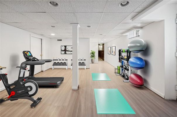 Fitness Equipment, Interior, Recessed Lighting, Wood Texture Flooring