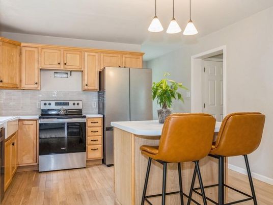 Interior, Kitchen, Pendant Lights, Stainless Steel Appliances, Wood Texture Flooring