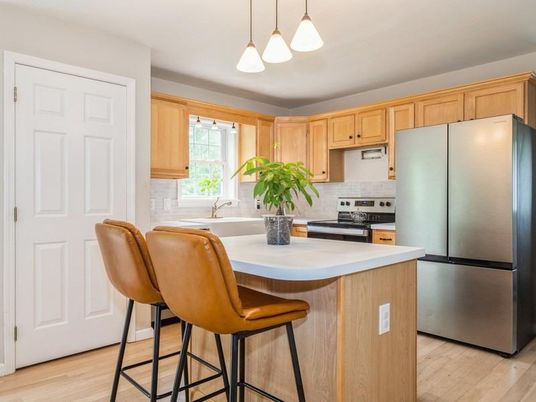 Interior, Kitchen, Pendant Lights, Stainless Steel Appliances, Wood Texture Flooring