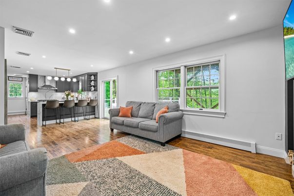 Interior, Kitchen, Living room, Pendant Lights, Recessed Lighting, Stainless Steel Appliances, Wood Texture Flooring