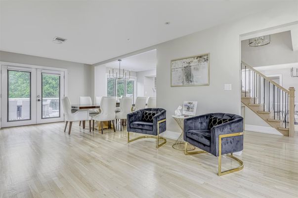 Dining room, Interior, Pendant Lights, Wood Texture Flooring