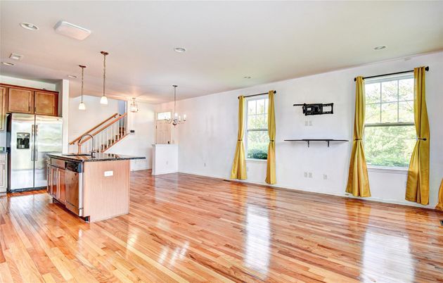 Chandelier, Interior, Kitchen, Pendant Lights, Recessed Lighting, Stainless Steel Appliances, Wood Texture Flooring