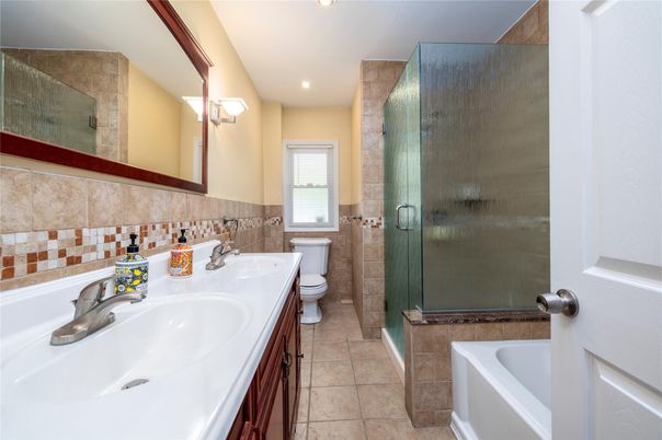Bathroom, Dual Sink Vanities, Glass Shower, Interior, Recessed Lighting