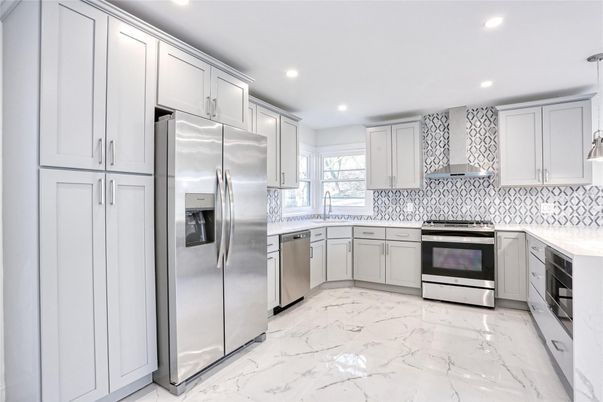 Interior, Kitchen, Marble, Recessed Lighting, Stainless Steel Appliances