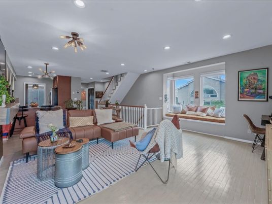 Dining room, Interior, Kitchen, Living room, Pendant Lights, Recessed Lighting, Stainless Steel Appliances, Wood Texture Flooring