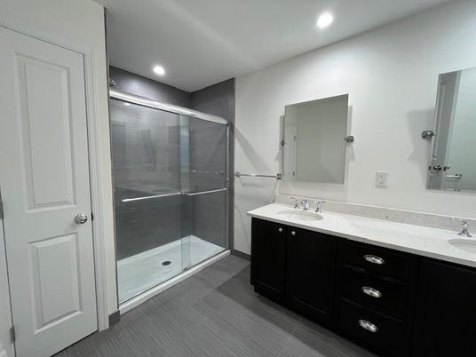 Bathroom, Dual Sink Vanities, Glass Shower, Interior, Recessed Lighting
