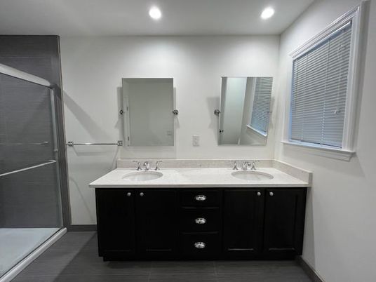 Bathroom, Dual Sink Vanities, Glass Shower, Interior, Recessed Lighting