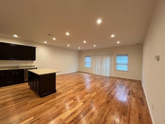 Empty room, Interior, Kitchen, Recessed Lighting, Wood Texture Flooring